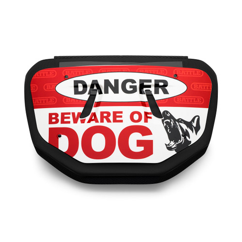 Red / White; Battle Sports Beware of Dog Chrome Football Back Protection for Adults and Youth.